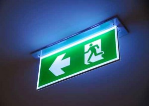 Fire exit ,green emergency exit sign.